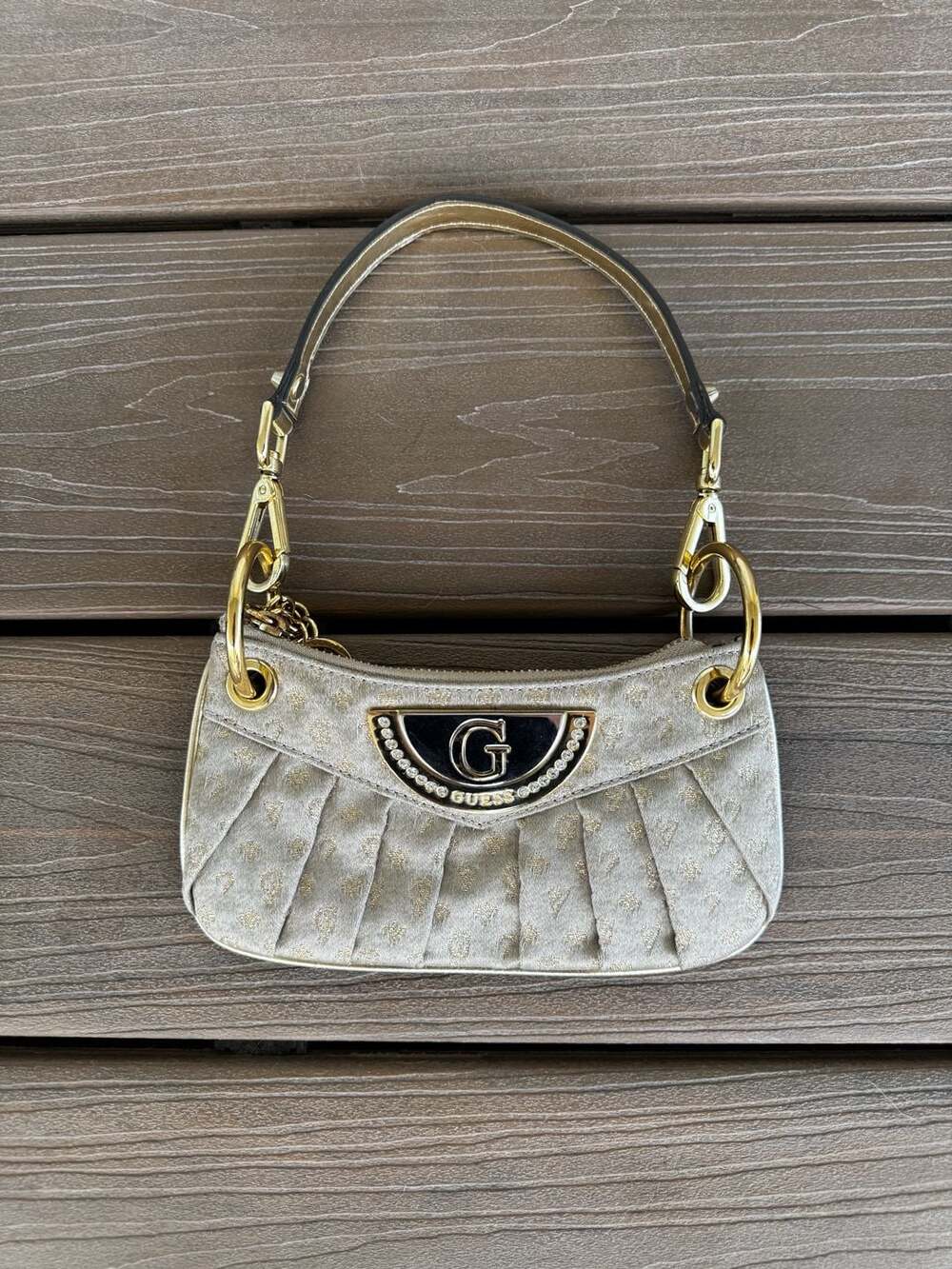 Y2K Guess Silver and Gold Monogram Mini Shoulder Bag